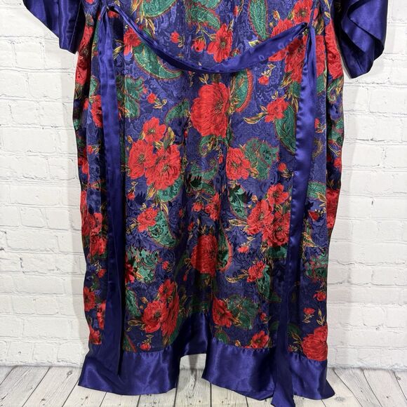 Vintage 90s Victoria's Secret Satin Sleep Dress Womens Small Purple Blue Floral - Picture 8 of 14